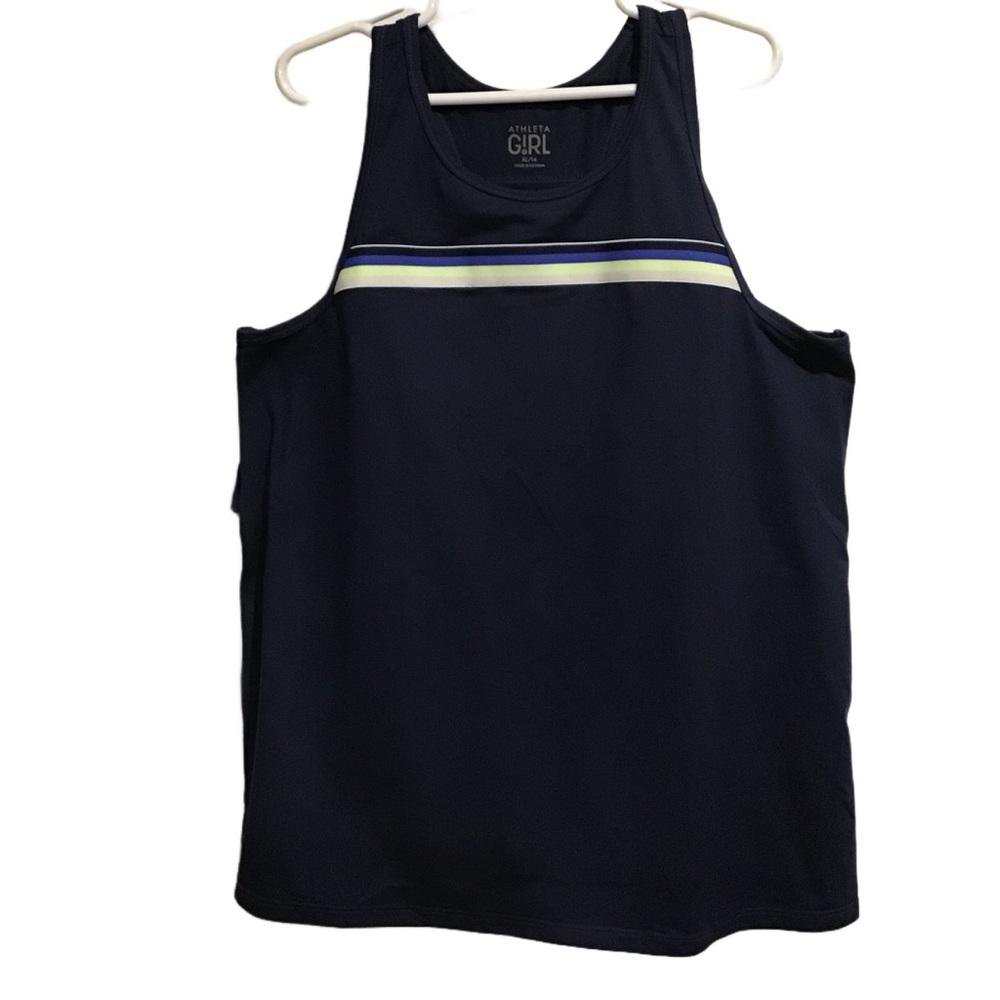 Athleta Girl Tank Top Navy Blue pleated ruffle racerback
